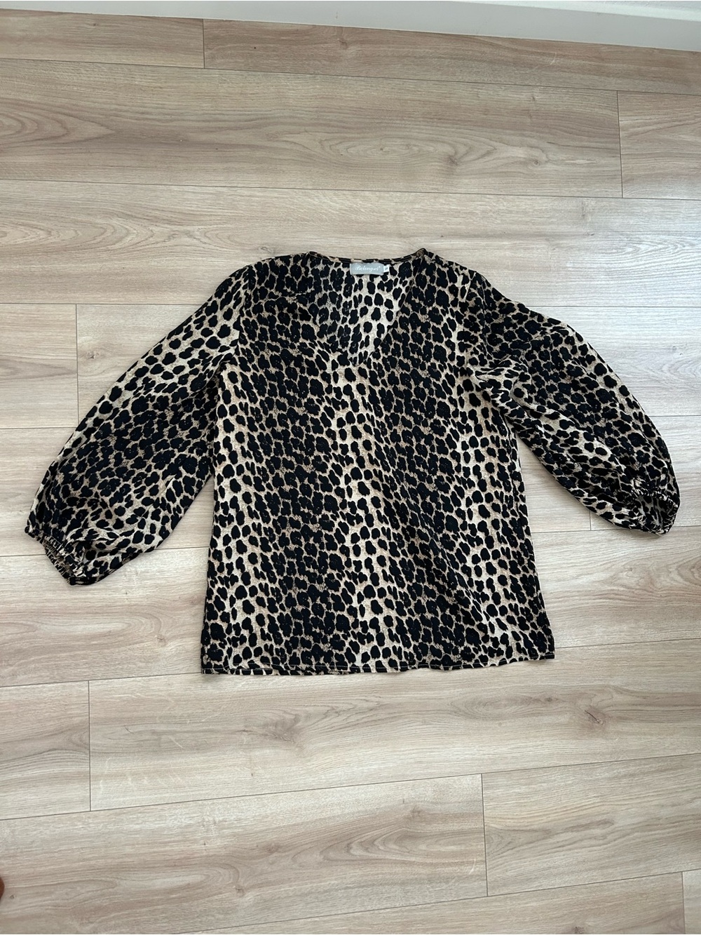 Leopard Print V-Neck Blouse in Beige and Black